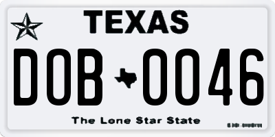 TX license plate DOB0046