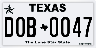 TX license plate DOB0047