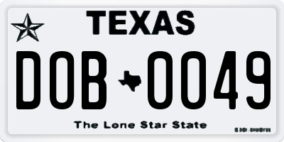 TX license plate DOB0049