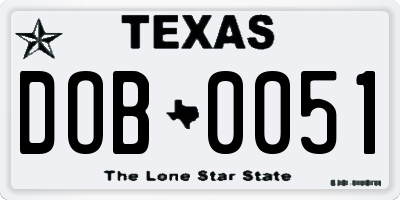 TX license plate DOB0051