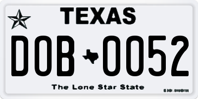 TX license plate DOB0052