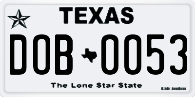 TX license plate DOB0053
