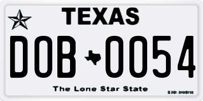 TX license plate DOB0054