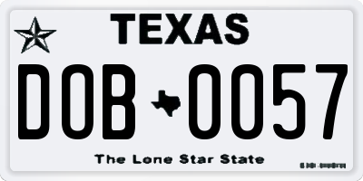 TX license plate DOB0057