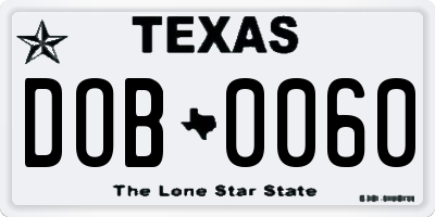 TX license plate DOB0060