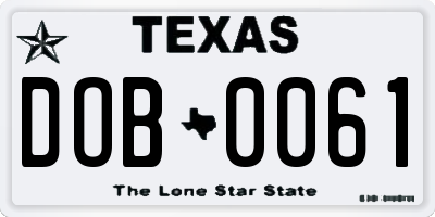 TX license plate DOB0061