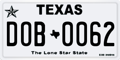 TX license plate DOB0062