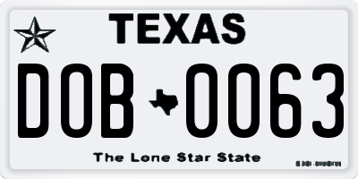 TX license plate DOB0063
