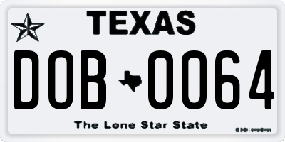 TX license plate DOB0064