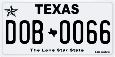 TX license plate DOB0066