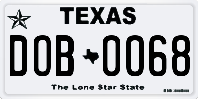 TX license plate DOB0068