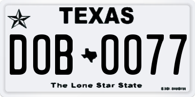 TX license plate DOB0077
