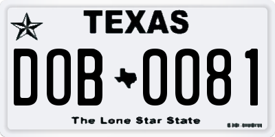 TX license plate DOB0081