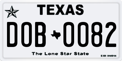 TX license plate DOB0082