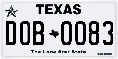 TX license plate DOB0083