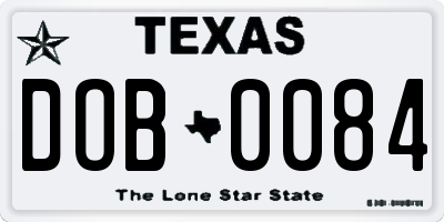 TX license plate DOB0084