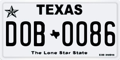 TX license plate DOB0086