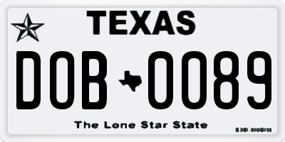 TX license plate DOB0089