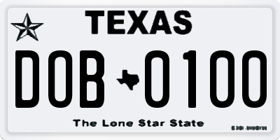 TX license plate DOB0100