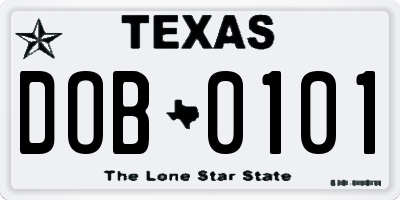 TX license plate DOB0101