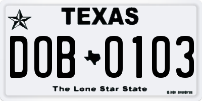 TX license plate DOB0103