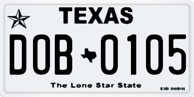 TX license plate DOB0105