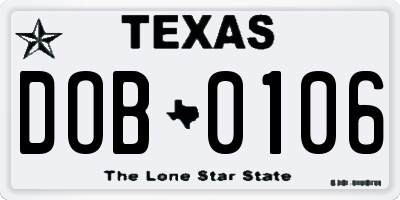 TX license plate DOB0106