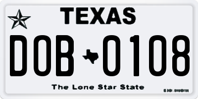 TX license plate DOB0108