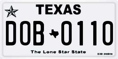 TX license plate DOB0110