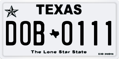 TX license plate DOB0111