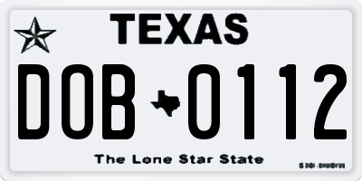TX license plate DOB0112