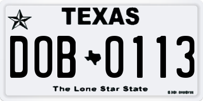 TX license plate DOB0113