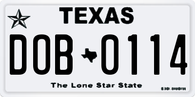 TX license plate DOB0114