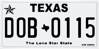 TX license plate DOB0115