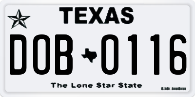 TX license plate DOB0116