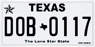 TX license plate DOB0117