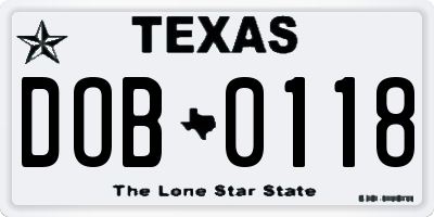TX license plate DOB0118