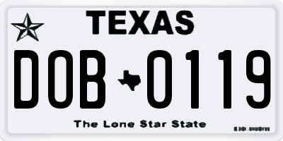 TX license plate DOB0119