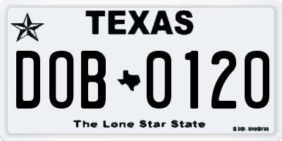 TX license plate DOB0120