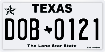 TX license plate DOB0121
