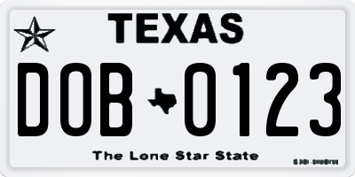 TX license plate DOB0123