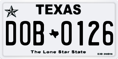 TX license plate DOB0126