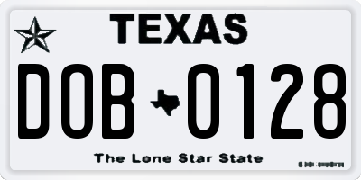 TX license plate DOB0128