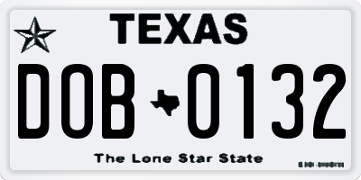TX license plate DOB0132