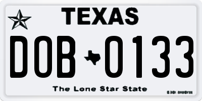 TX license plate DOB0133