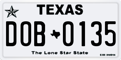 TX license plate DOB0135