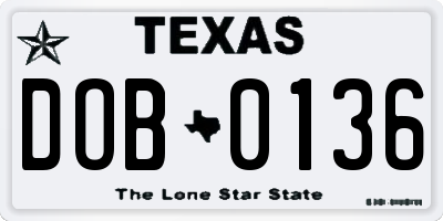 TX license plate DOB0136