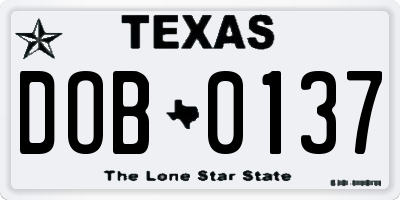 TX license plate DOB0137