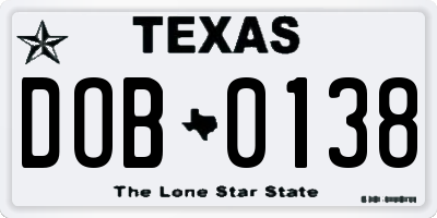 TX license plate DOB0138