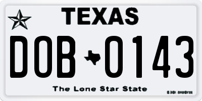 TX license plate DOB0143